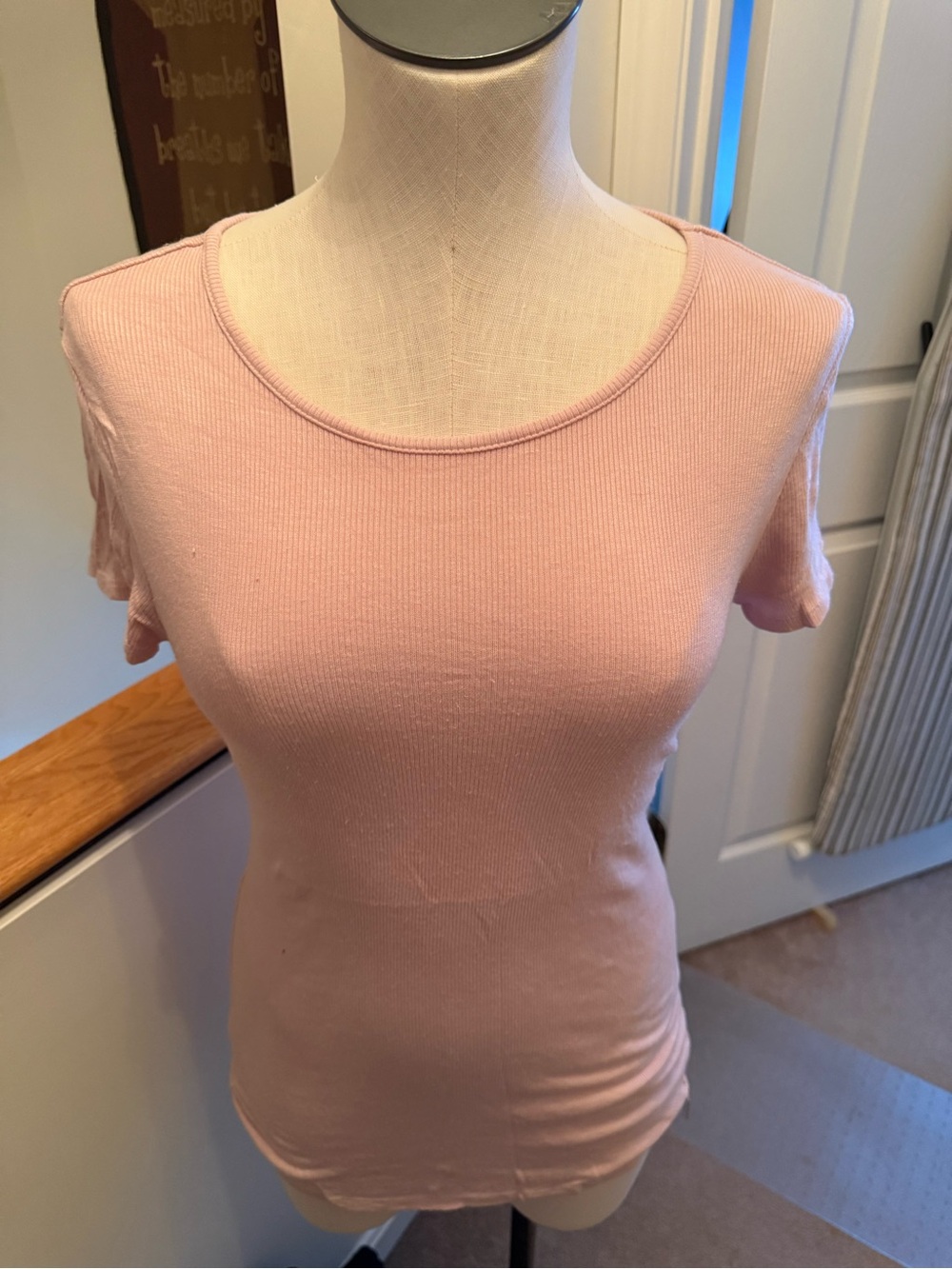 Tahari Light Pink Ribbed Short-Sleeve Tee